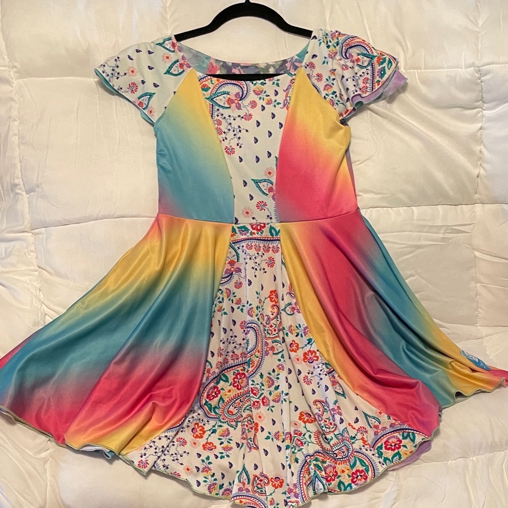 Girls' Twirly Girl Multicolor Rainbow Gradient & Paisley Fit-and-Flare Dress